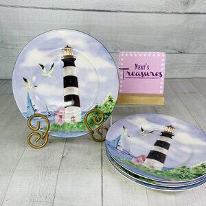 Thomson Pottery LIGHTHOUSE Birds Boats Coastal Stoneware Salad Plates Set of 4